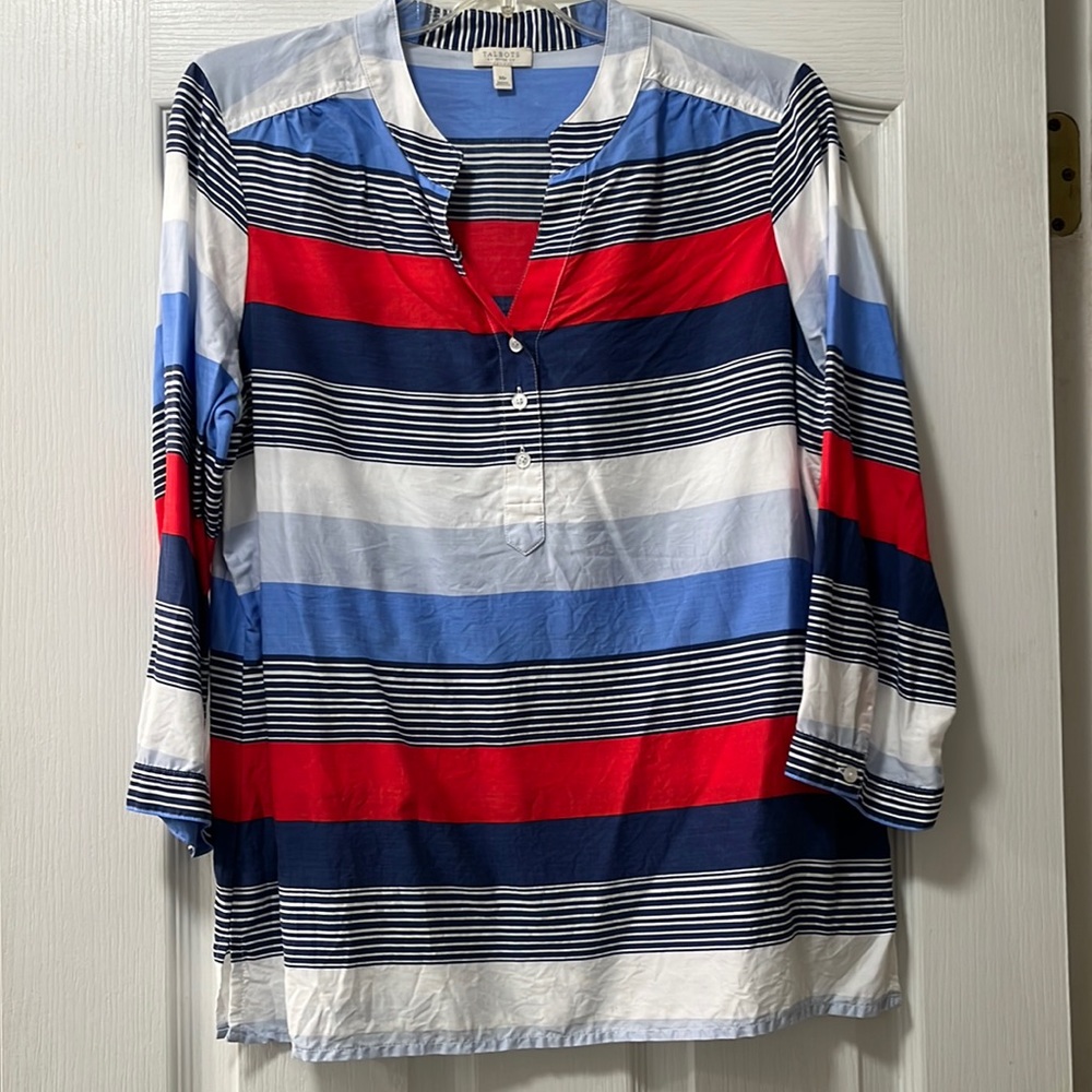 Talbots blouse- red, white, blue stripes